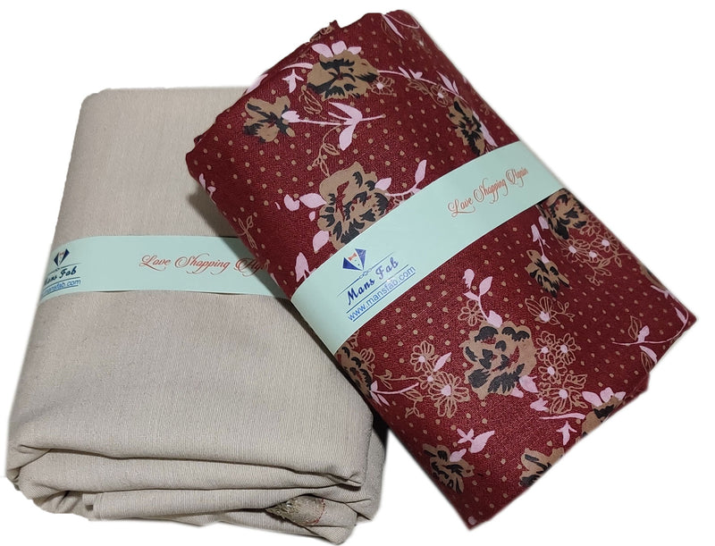 Mansfab Unstitched Pure Cotton Shirt & Trouser Fabric Printed