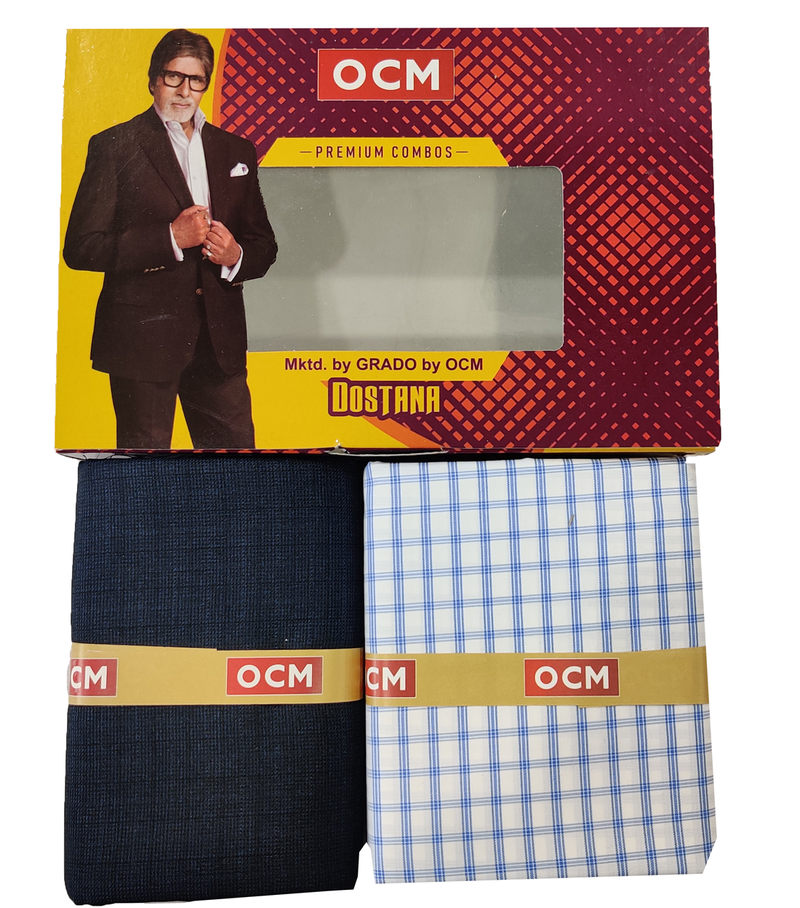 OCM  Unstitched Cotton Shirt & Trouser Fabric Checkered