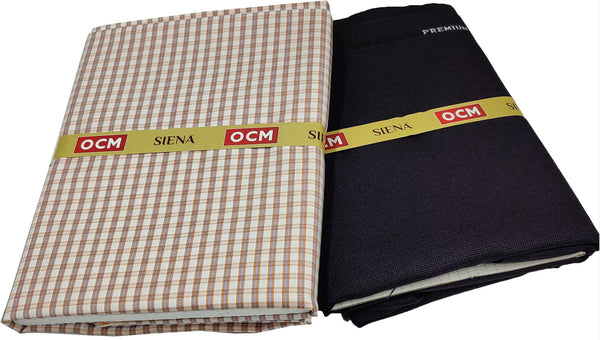 OCM Men's Cotton Shirt & Poly Viscose Trouser Fabric Combo Unstitched (Free Size) SILSILA-1010