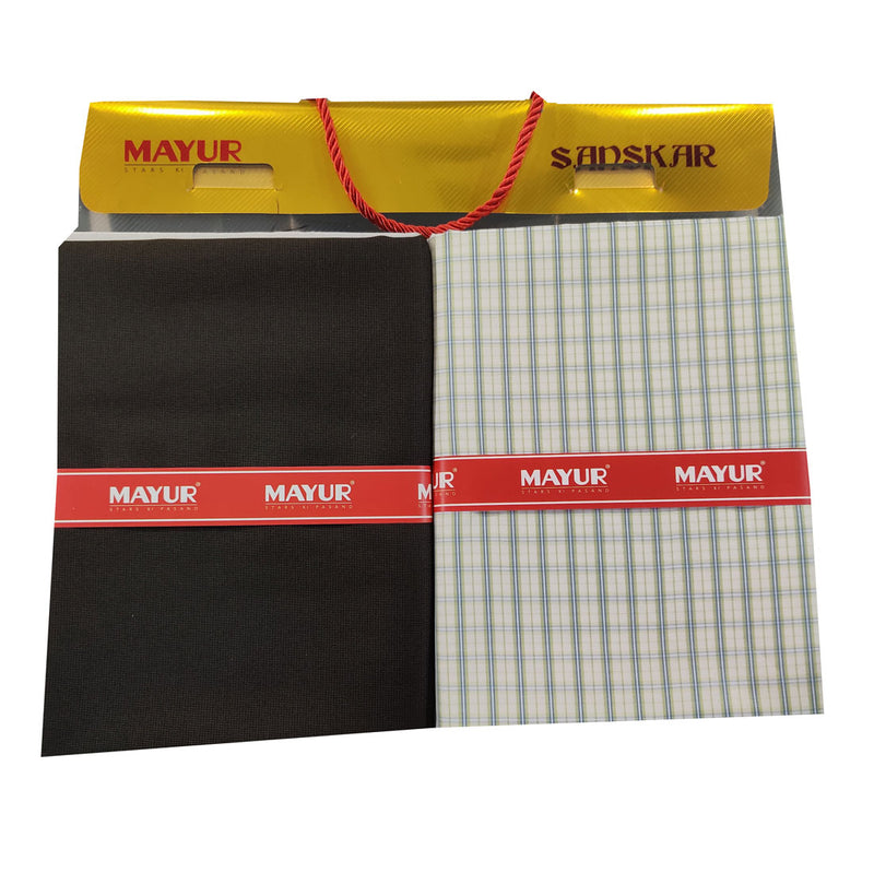 mayur unstitched pure cotton checkered shirt & trouser fabric.