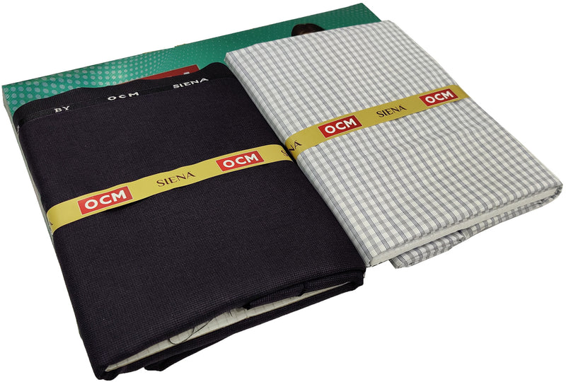 OCM Men's Cotton Shirt & Poly Viscose Trouser Fabric Combo Unstitched (Free Size) SILSILA-1014