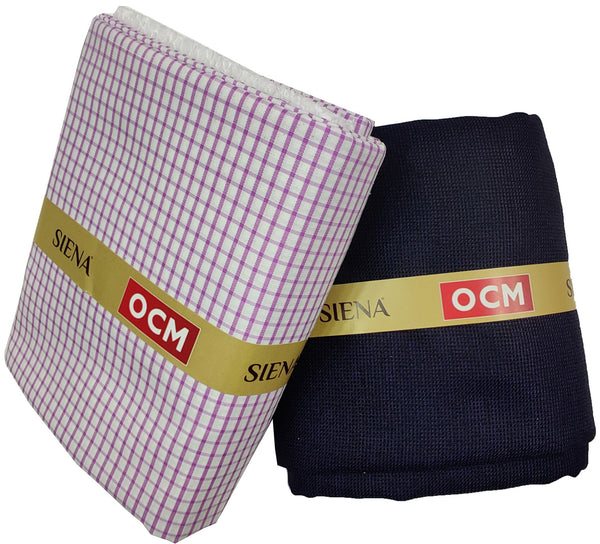 OCM Men's Cotton Shirt & Poly Viscose Trouser Fabric Combo Unstitched (Free Size) TUFAN-1016