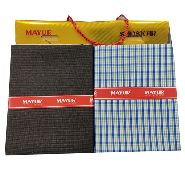 MAYUR Unstitched Pure Cotton Checkered Shirt & Trouser Fabric.