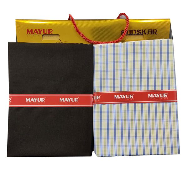 MAYUR Unstitched Pure Cotton Checkered Shirt & Trouser Fabric.