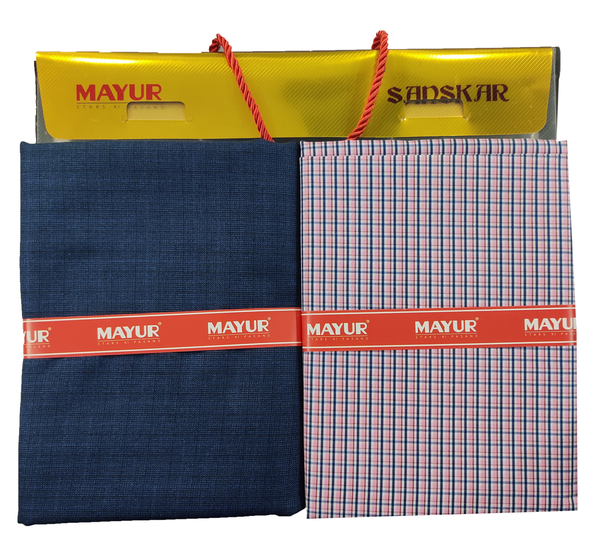 MAYUR Unstitched Pure Cotton Checkered Shirt & Trouser Fabric.