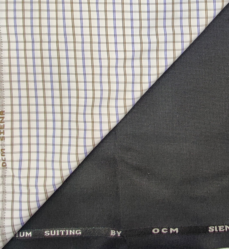 OCM Men's Cotton Shirt & Poly Viscose Trouser Fabric Combo Unstitched (Free Size) TUFAN-1020
