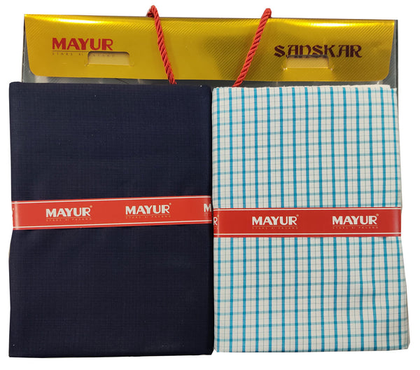 MAYUR Unstitched Pure Cotton Checkered Shirt & Trouser Fabric.