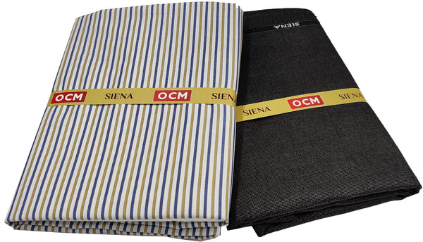 OCM Men's Cotton Shirt & Poly Viscose Trouser Fabric Combo Unstitched (Free Size) SILSILA-1020