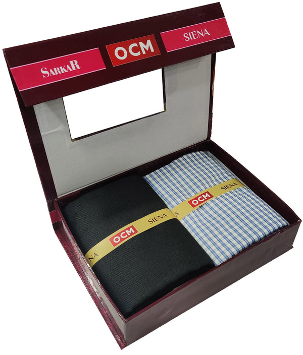 OCM Men's Cotton Shirt & Poly Viscose Trouser Fabric Combo Unstitched (Free Size) OCMSARKAR-0021