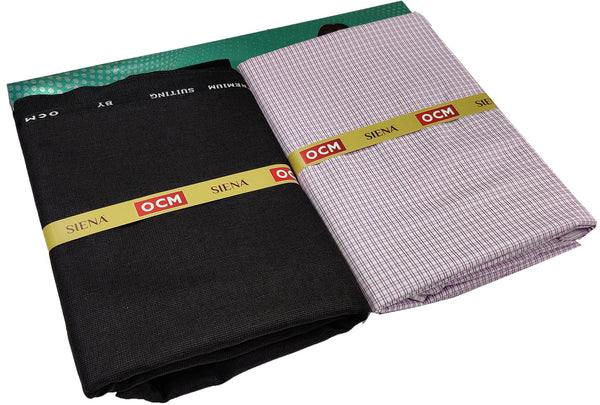 OCM Men's Cotton Shirt & Poly Viscose Trouser Fabric Combo Unstitched (Free Size) SILSILA-1021