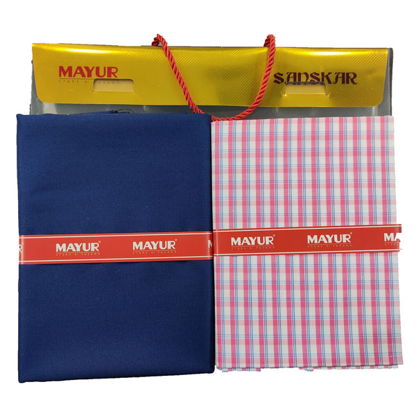 MAYUR Unstitched Pure Cotton Checkered Shirt & Trouser Fabric.