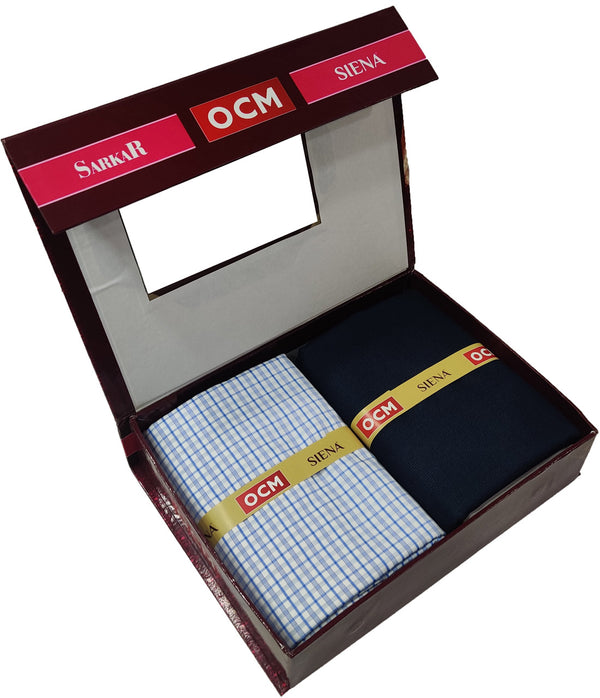 OCM Men's Cotton Shirt & Poly Viscose Trouser Fabric Combo Unstitched (Free Size) OCMSARKAR-0023