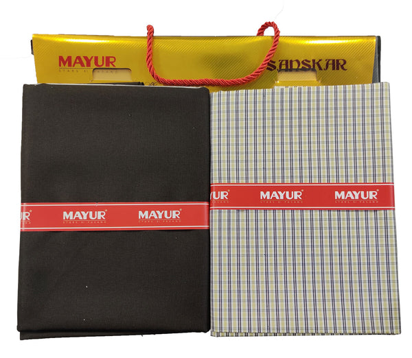 MAYUR Unstitched Pure Cotton Checkered Shirt & Trouser Fabric.