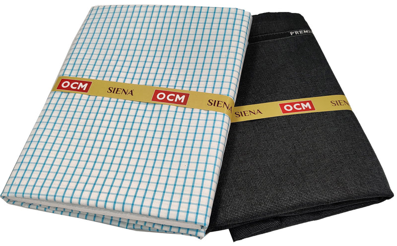 OCM Men's Cotton Shirt & Poly Viscose Trouser Fabric Combo Unstitched (Free Size) SILSILA-1025