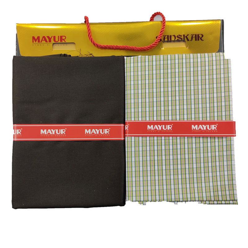 MAYUR Unstitched Pure Cotton Checkered Shirt & Trouser Fabric.