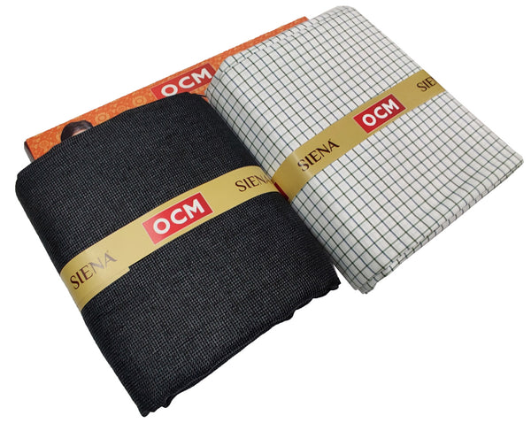 OCM Men's Cotton Shirt & Poly Viscose Trouser Fabric Combo Unstitched (Free Size) TUFAN-1026