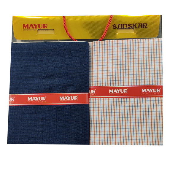 MAYUR Unstitched Pure Cotton Checkered Shirt & Trouser Fabric.