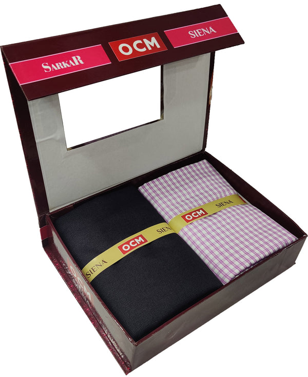 OCM Men's Cotton Shirt & Poly Viscose Trouser Fabric Combo Unstitched (Free Size) OCMSARKAR-0030