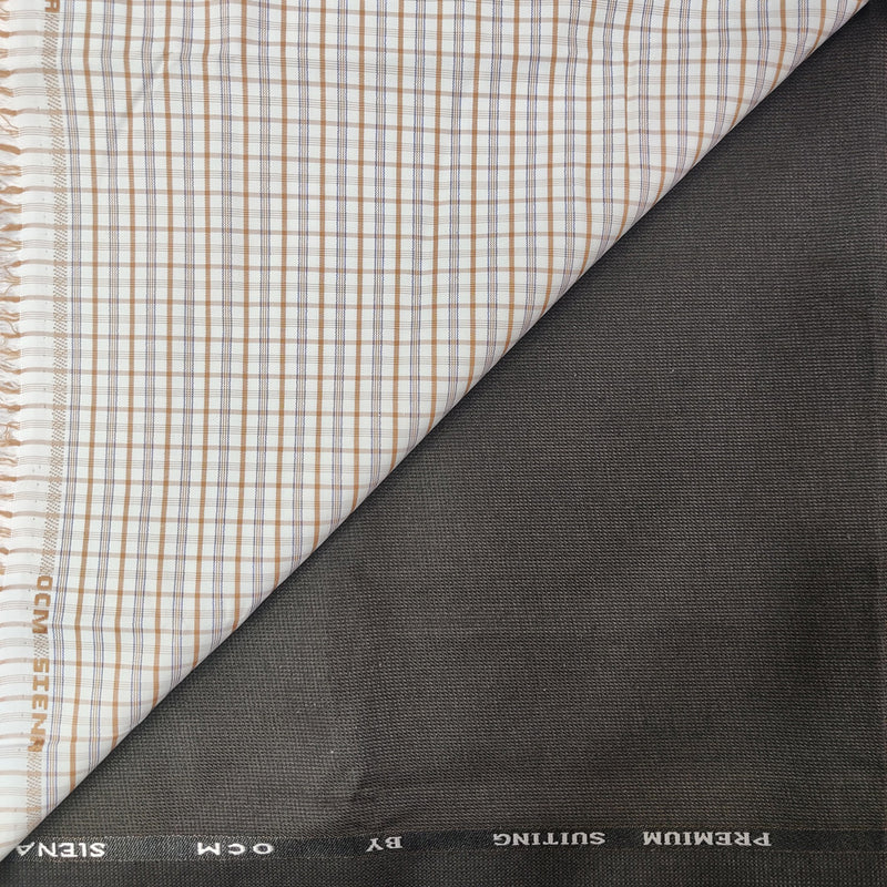 OCM Men's Cotton Shirt & Poly Viscose Trouser Fabric Combo Unstitched (Free Size) OCMSARKAR-0032