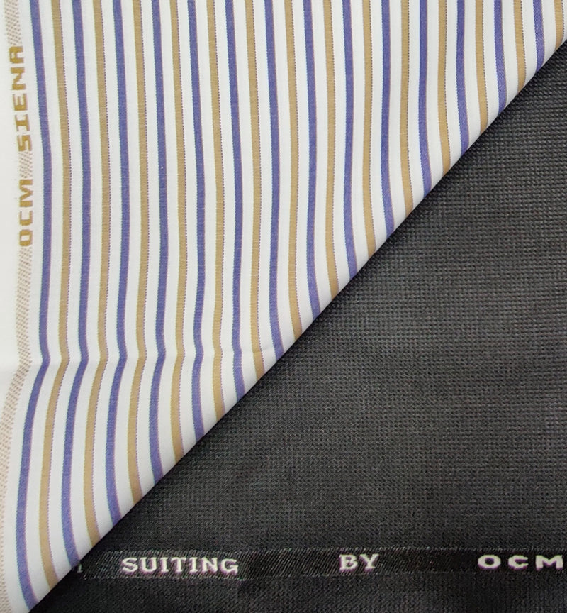 OCM Men's Cotton Shirt & Poly Viscose Trouser Fabric Combo Unstitched (Free Size) TUFAN-1036