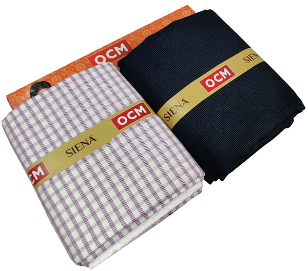 OCM Men's Cotton Shirt & Poly Viscose Trouser Fabric Combo Unstitched (Free Size) TUFAN-1038