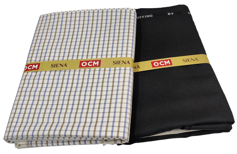 OCM Men's Cotton Shirt & Poly Viscose Trouser Fabric Combo Unstitched (Free Size) SILSILA-1005