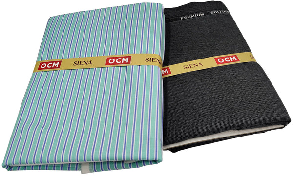 OCM Men's Cotton Shirt & Poly Viscose Trouser Fabric Combo Unstitched (Free Size) SILSILA-1006