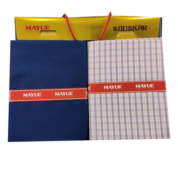 MAYUR Unstitched Pure Cotton Checkered Shirt & Trouser Fabric.