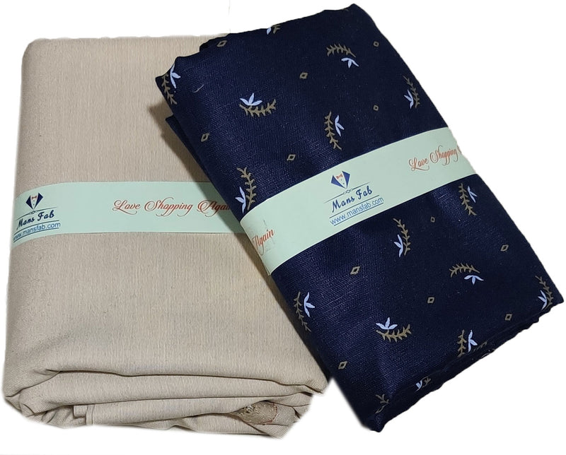 Mansfab Unstitched Pure Cotton Shirt & Trouser Fabric printed