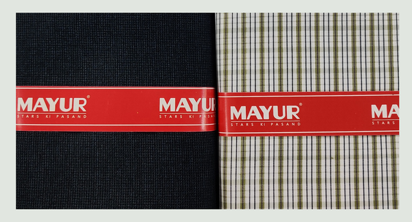 MAYUR Unstitched Pure Cotton Checkered Shirt & Trouser Fabric Solid.