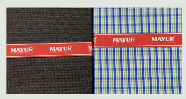 MAYUR Unstitched Pure Cotton Checkered Shirt & Trouser Fabric.