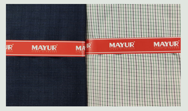 MAYUR Unstitched Pure Cotton Checkered Shirt & Trouser Fabric.