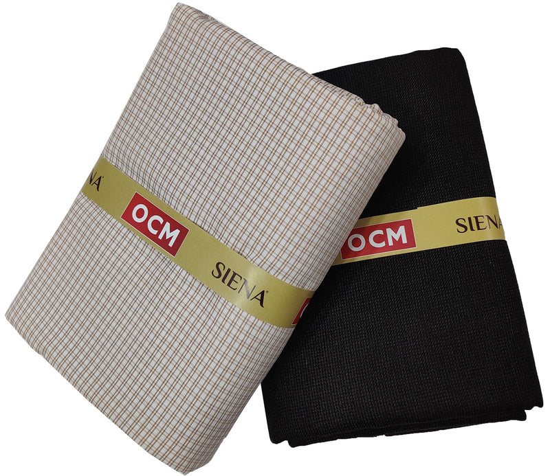 OCM Men's Cotton Shirt & Poly Viscose Trouser Fabric Combo Unstitched (Free Size) OCMSARKAR-0025