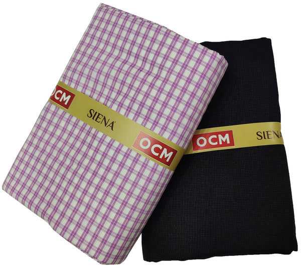 OCM Men's Cotton Shirt & Poly Viscose Trouser Fabric Combo Unstitched (Free Size) OCMSARKAR-0030