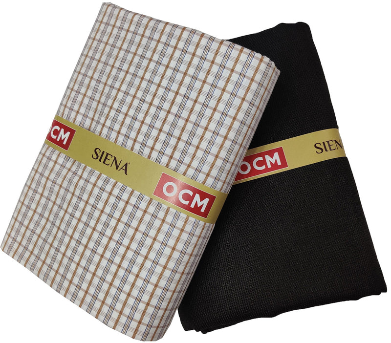 OCM Men's Cotton Shirt & Poly Viscose Trouser Fabric Combo Unstitched (Free Size) OCMSARKAR-0032