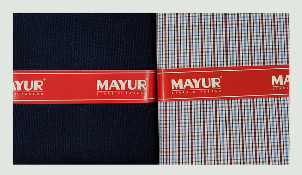 MAYUR Unstitched Pure Cotton Checkered Shirt & Trouser Fabric Solid.