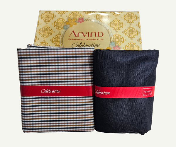 Arvind Unstitched Cotton Blend Shirt & Trouser Fabric Checkered-011