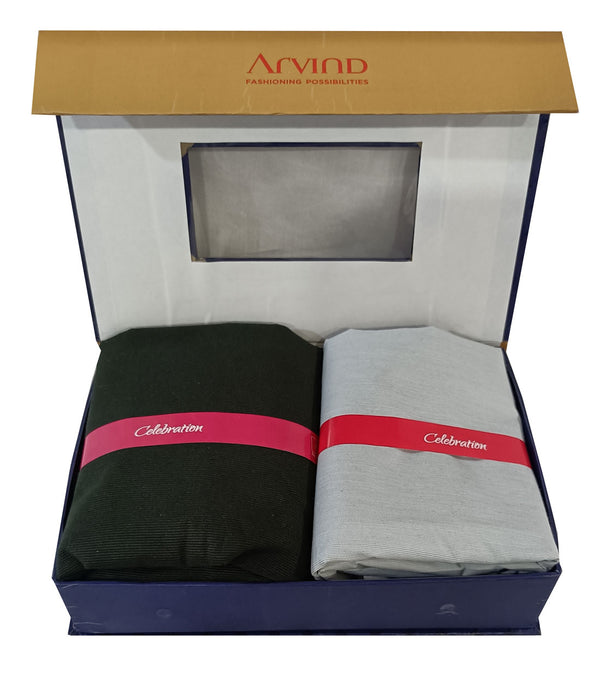Arvind Unstitched Cotton Blend Shirt & Trouser Fabric Solid-012