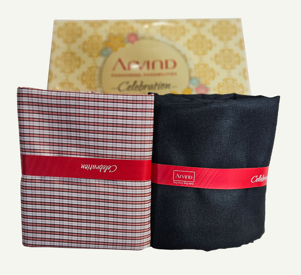 Arvind Unstitched Cotton Blend Shirt & Trouser Fabric Checkered-012