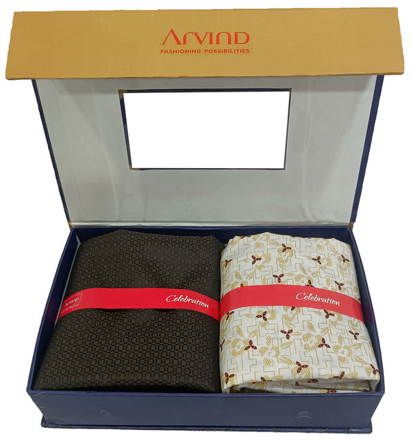 Arvind Unstitched Cotton Blend Shirt & Trouser Fabric Printed-013