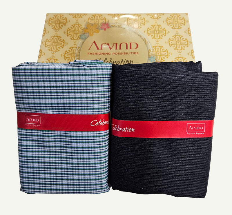 Arvind Unstitched Cotton Blend Shirt & Trouser Fabric Checkered-014