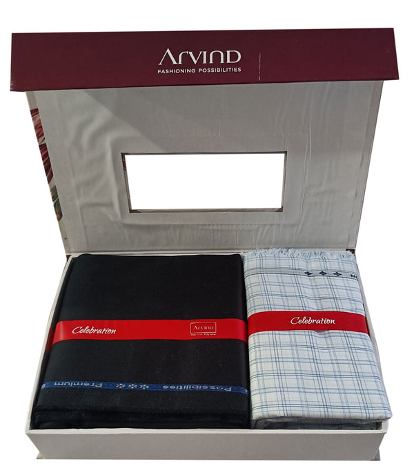 Arvind  Unstitched Cotton Blend Shirt & Trouser Fabric Checkered