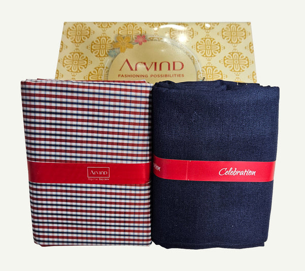 Arvind Unstitched Cotton Blend Shirt & Trouser Fabric Checkered-015