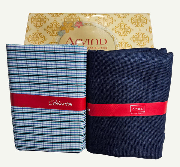 Arvind Unstitched Cotton Blend Shirt & Trouser Fabric Checkered-016