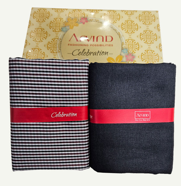 Arvind Unstitched Cotton Blend Shirt & Trouser Fabric Checkered-017