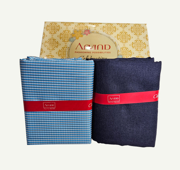 Arvind Unstitched Cotton Blend Shirt & Trouser Fabric Checkered-019