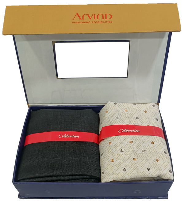 Arvind Unstitched Cotton Blend Shirt & Trouser Fabric Printed-019