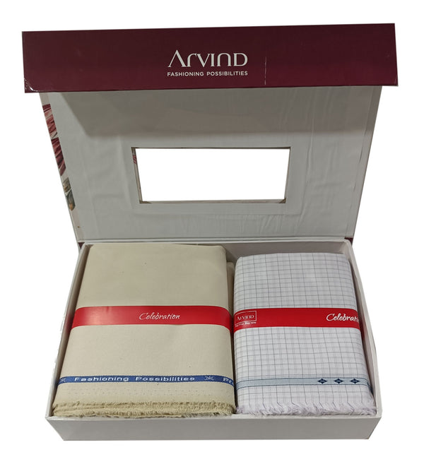 Arvind  Unstitched Cotton Blend Shirt & Trouser Fabric Checkered