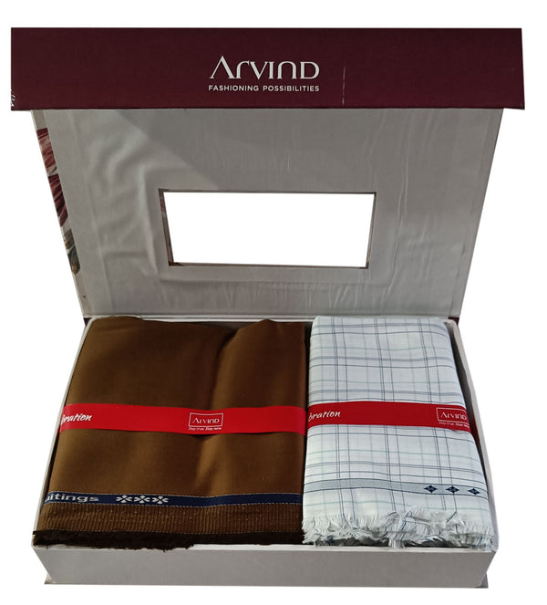 Arvind  Unstitched Cotton Blend Shirt & Trouser Fabric Checkered