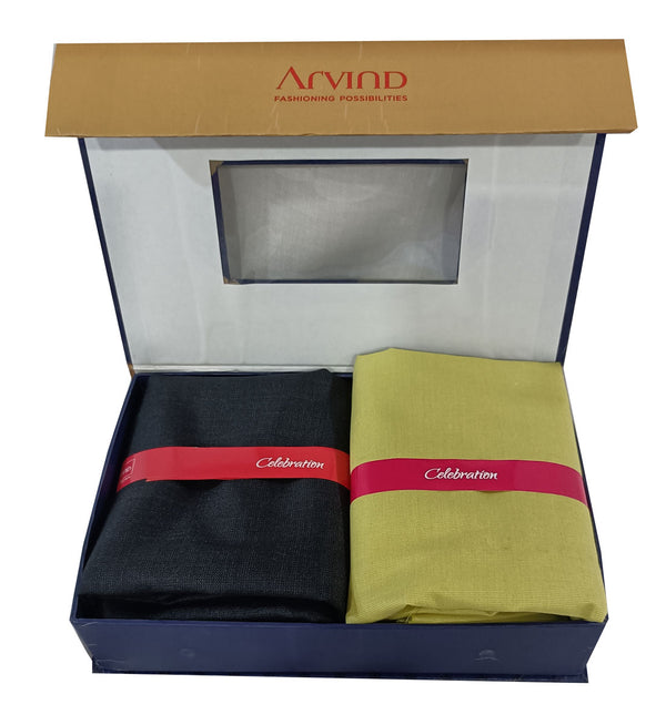 Arvind Unstitched Cotton Blend Shirt & Trouser Fabric Solid-022